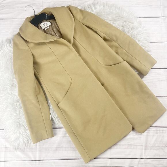 Aritzia Wilfred Cocoon Coat in Tan Mid Length Funnel Neck Wool Blend Size Small - Picture 2 of 9
